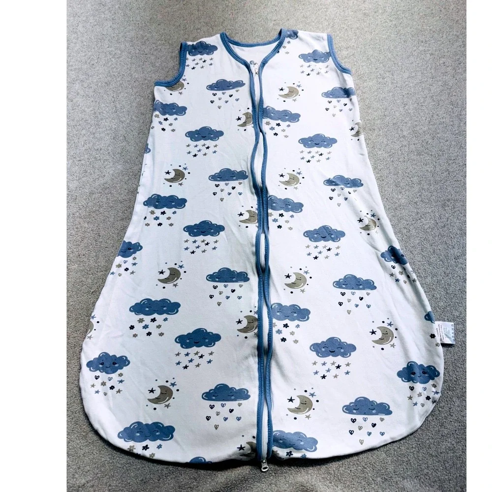 Baby Sleep Sack Wearable Blanket 6-12 Months Blue Clouds Moon Stars 100% Cotton